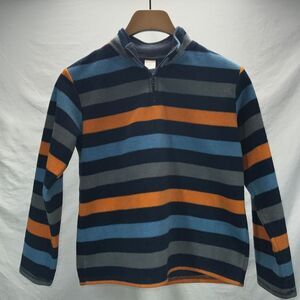 Gymboree Boys Striped Fleece Quarter Zip Pullover Blue Orange Gray L 10